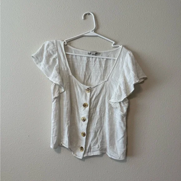 American Eagle Outfitters Cream Button-Front Blouse - Picture 1 of 3
